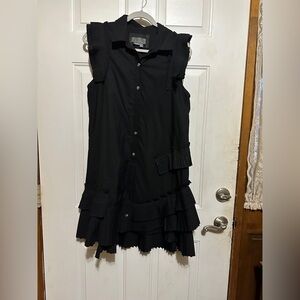 ANTHROPOLOGIE PLEATED SLEEVELESS BUTTON FRONT MINI SHIRT DRESS BLACK MEDIUM